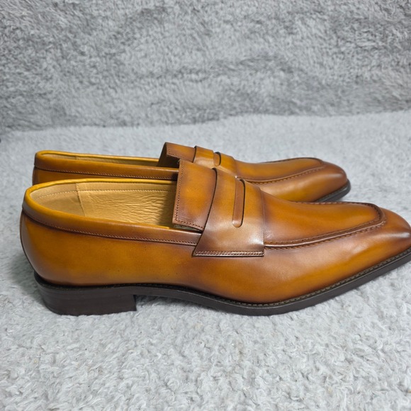 Maison Forte Seneca Cognac Burnished Leather Penny Loafers Square Toe Men 13 NEW - Picture 3 of 9